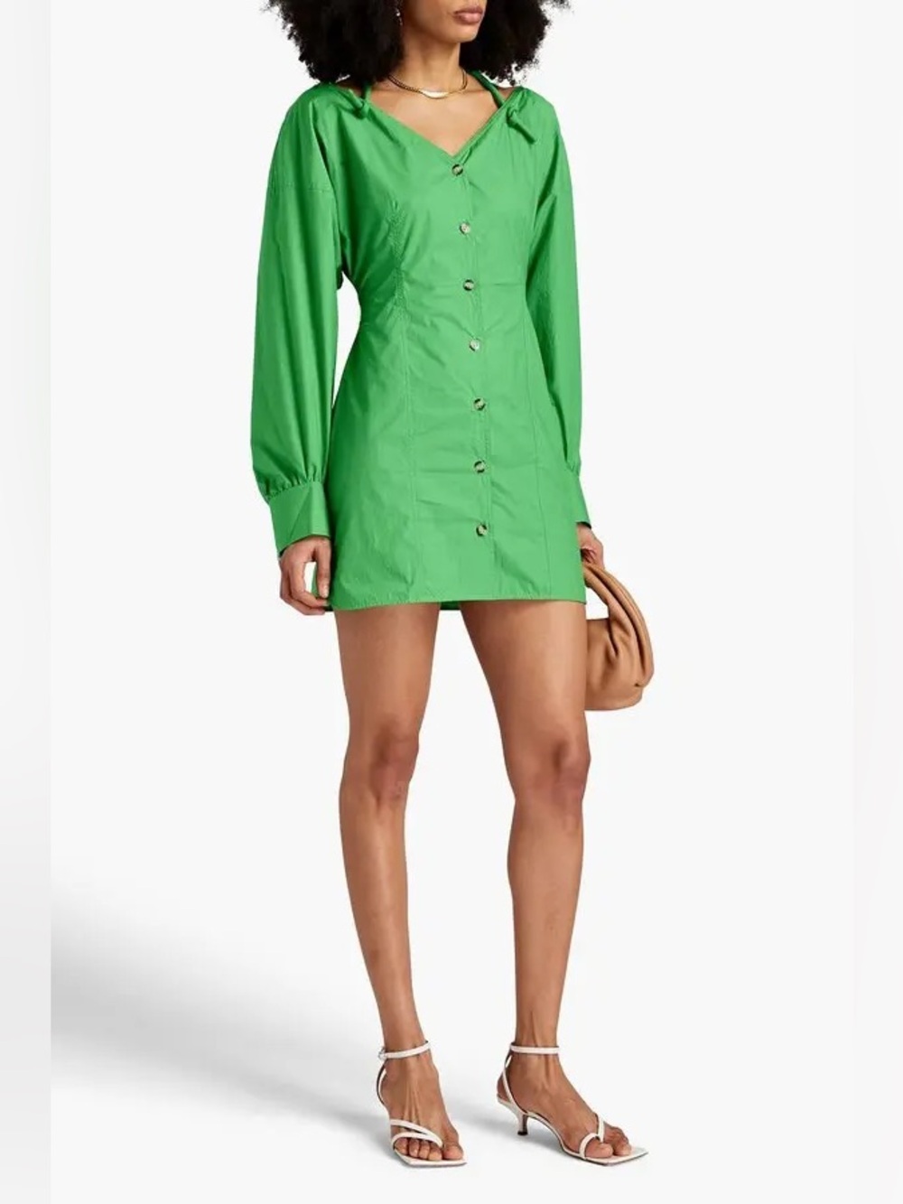 Nanushka Alyssa Button Front Long Sleeve Mini Dress , sz : XL